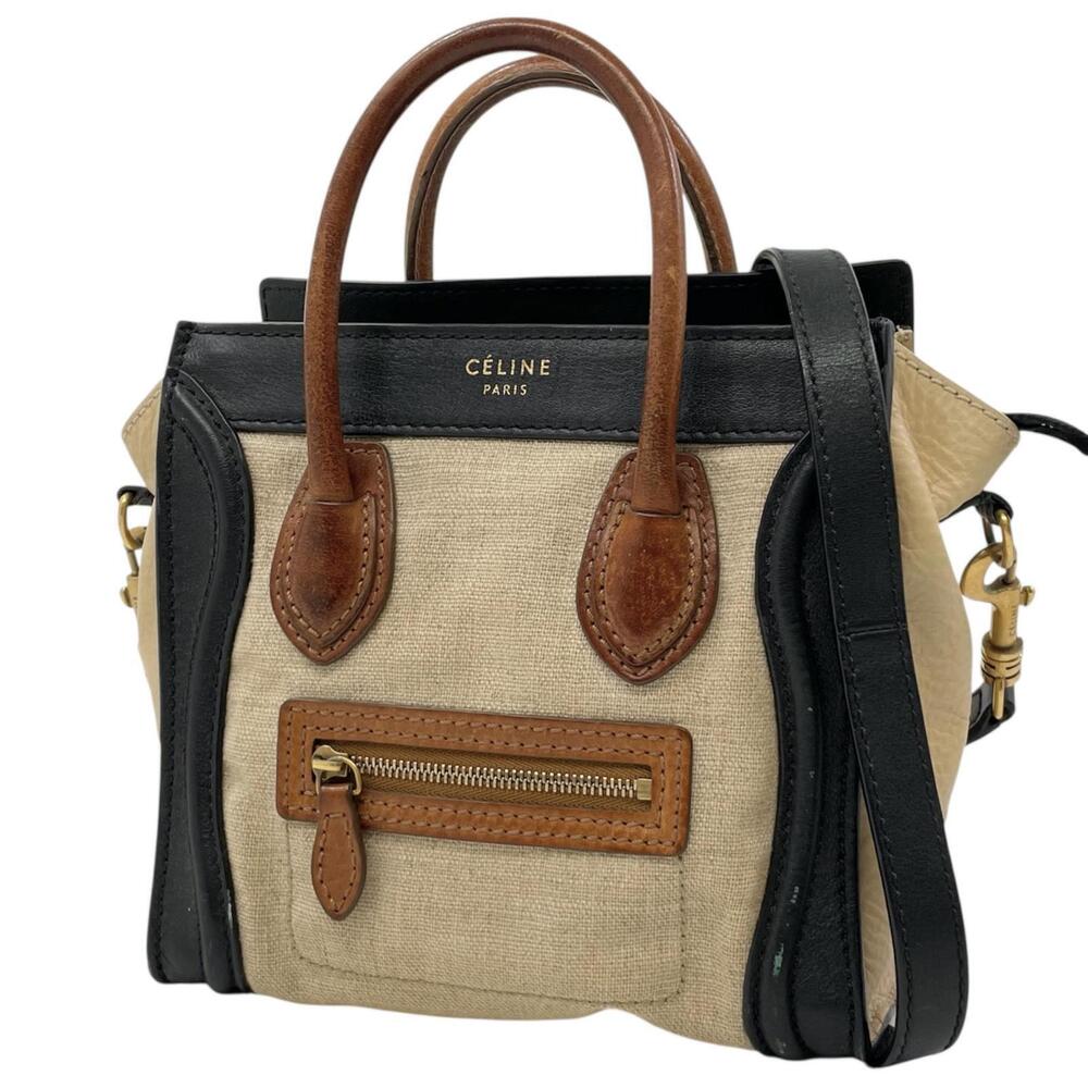 Celine La Cage Shoulder Bag Handbag Beige Cream x Brown Black
